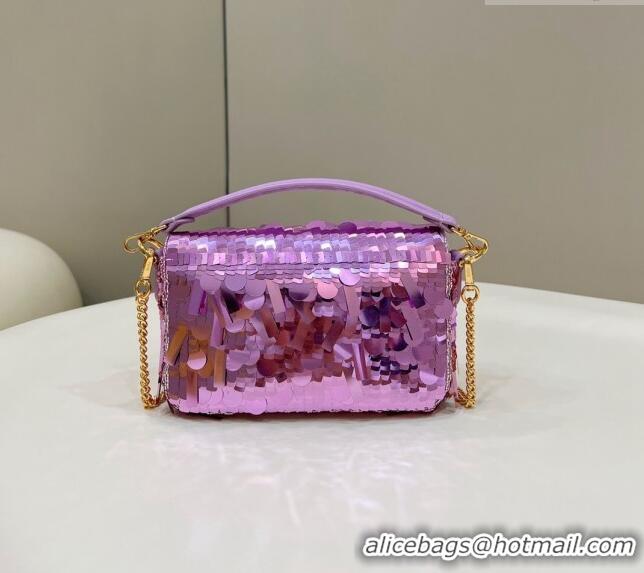 Unique Grade Fendi Baguette Mini Bag in Sequins 8601S Light Purple 2023