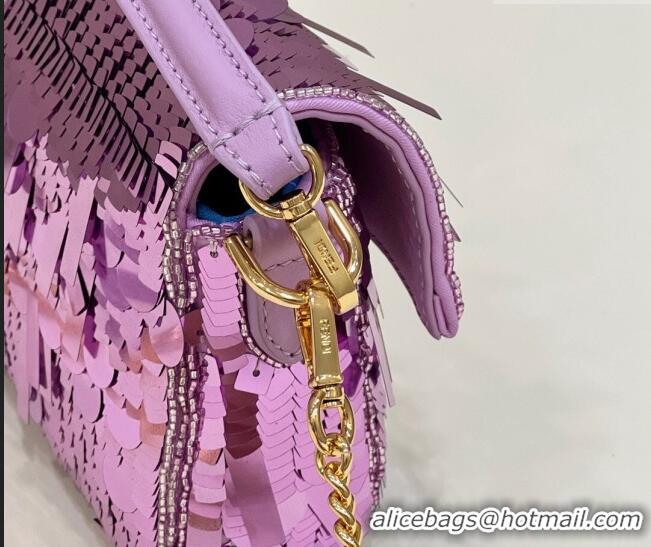 Unique Grade Fendi Baguette Mini Bag in Sequins 8601S Light Purple 2023