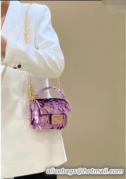 Unique Grade Fendi Baguette Mini Bag in Sequins 8601S Light Purple 2023