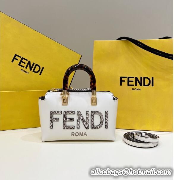 Discount Fendi By The Way Mini Boston Bag in FD1652 White Calfskin and Snakeskin-Like 2023