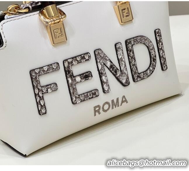 Discount Fendi By The Way Mini Boston Bag in FD1652 White Calfskin and Snakeskin-Like 2023