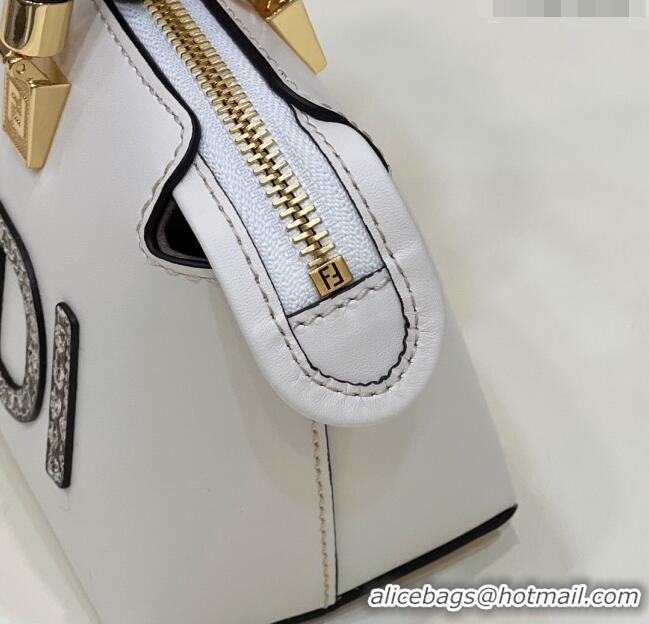 Discount Fendi By The Way Mini Boston Bag in FD1652 White Calfskin and Snakeskin-Like 2023