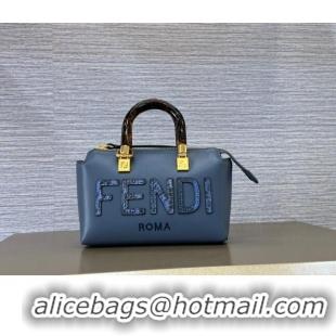 New Fashion Fendi By The Way Mini Boston Bag in Calfskin and Snakeskin-Like FD1652 Navy Blue 2023