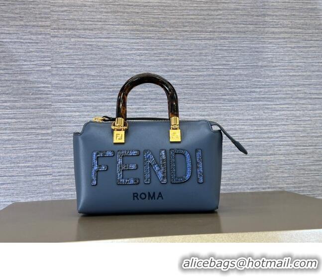 New Fashion Fendi By The Way Mini Boston Bag in Calfskin and Snakeskin-Like FD1652 Navy Blue 2023