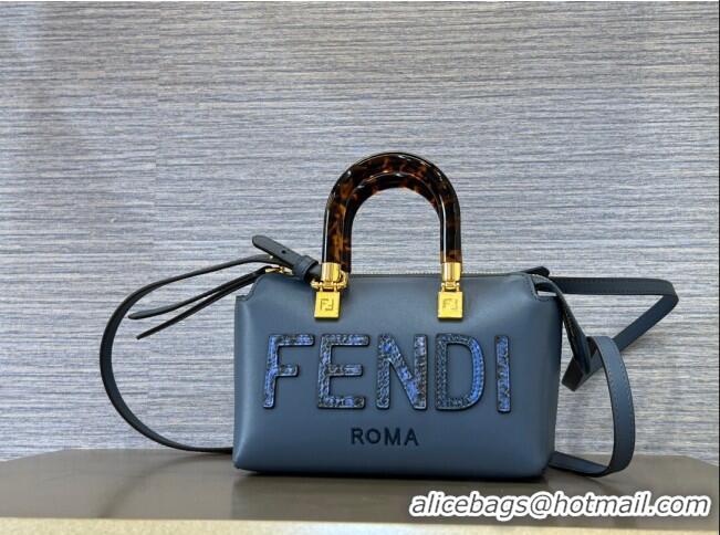 New Fashion Fendi By The Way Mini Boston Bag in Calfskin and Snakeskin-Like FD1652 Navy Blue 2023