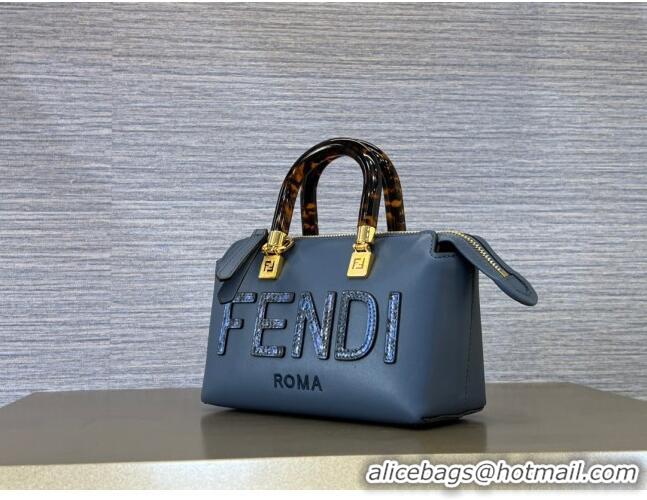 New Fashion Fendi By The Way Mini Boston Bag in Calfskin and Snakeskin-Like FD1652 Navy Blue 2023