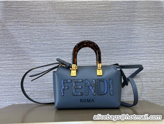 New Fashion Fendi By The Way Mini Boston Bag in Calfskin and Snakeskin-Like FD1652 Navy Blue 2023