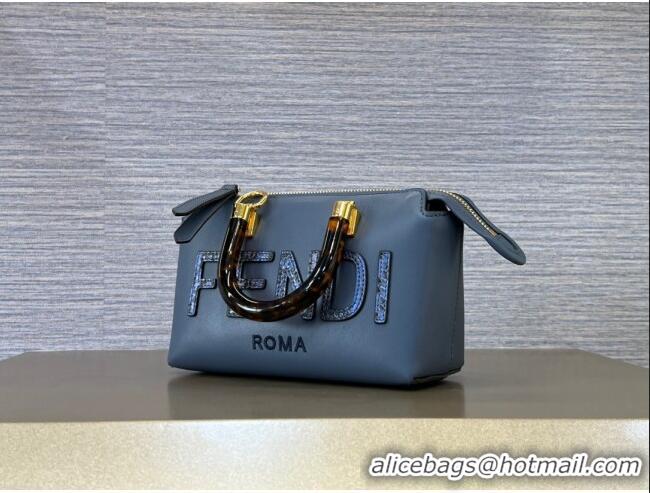 New Fashion Fendi By The Way Mini Boston Bag in Calfskin and Snakeskin-Like FD1652 Navy Blue 2023