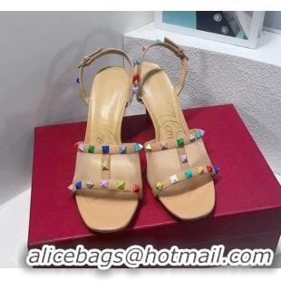 Purchase Valentino Roman Stud Patent Leather and Mesh Slide Sandals 8cm Beige/Multicolor 112914