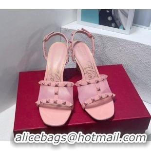 Best Product Valentino Roman Stud Patent Leather and Mesh Slide Sandals 8cm Light Pink 112916