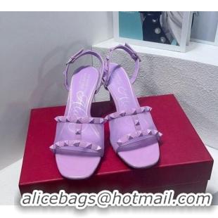 Good Quality Valentino Roman Stud Patent Leather and Mesh Slide Sandals 8cm Purple 112917