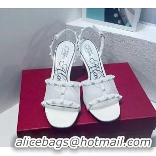 Best Grade Valentino Roman Stud Patent Leather and Mesh Slide Sandals 8cm White 112921