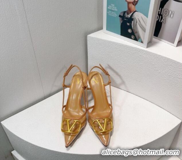 Grade Quality Valentino VLogo Patent Leather and PVC Slingback Pumps 8cm Dark Beige 112924