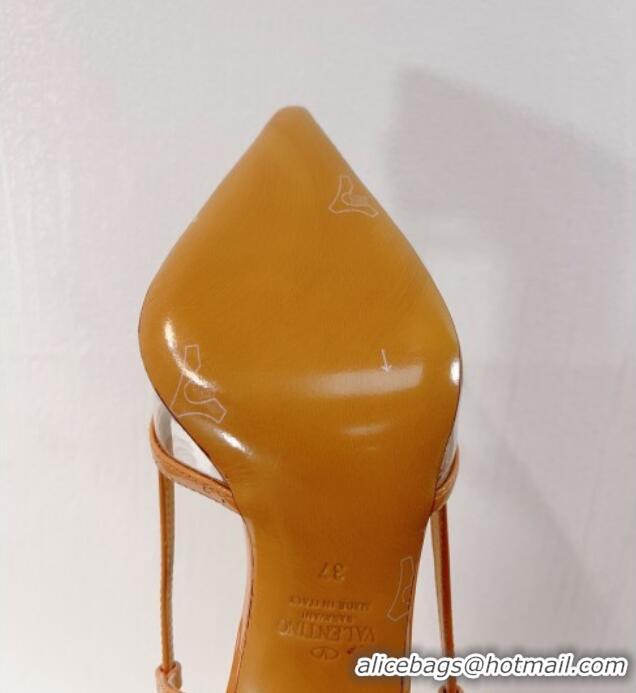 Grade Quality Valentino VLogo Patent Leather and PVC Slingback Pumps 8cm Dark Beige 112924