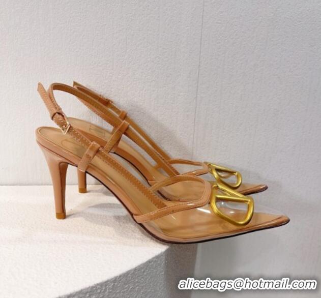 Grade Quality Valentino VLogo Patent Leather and PVC Slingback Pumps 8cm Dark Beige 112924