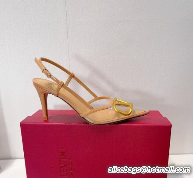 Grade Quality Valentino VLogo Patent Leather and PVC Slingback Pumps 8cm Dark Beige 112924