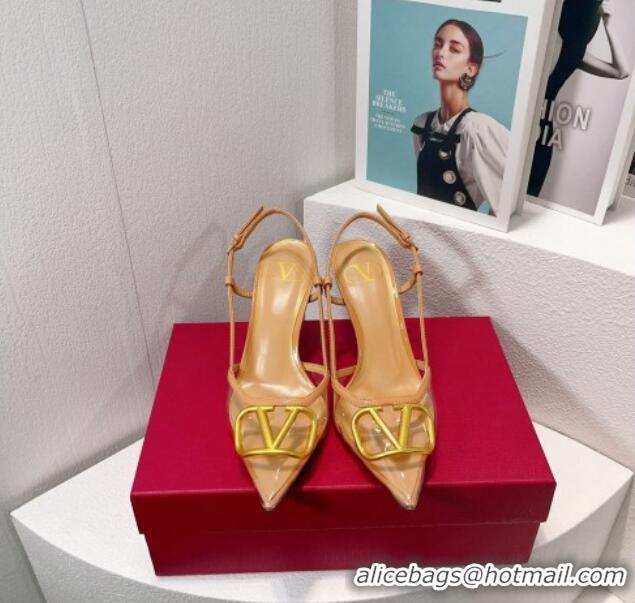 Grade Quality Valentino VLogo Patent Leather and PVC Slingback Pumps 8cm Dark Beige 112924