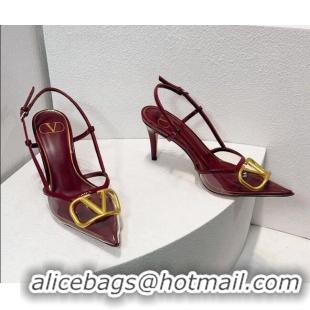 Low Price Valentino VLogo Patent Leather and PVC Slingback Pumps 8cm Burgundy 112925