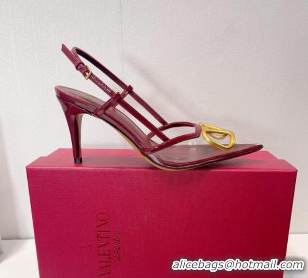 Low Price Valentino VLogo Patent Leather and PVC Slingback Pumps 8cm Burgundy 112925