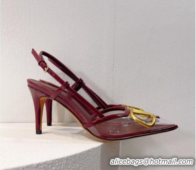 Low Price Valentino VLogo Patent Leather and PVC Slingback Pumps 8cm Burgundy 112925