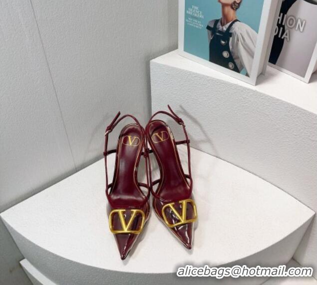 Low Price Valentino VLogo Patent Leather and PVC Slingback Pumps 8cm Burgundy 112925