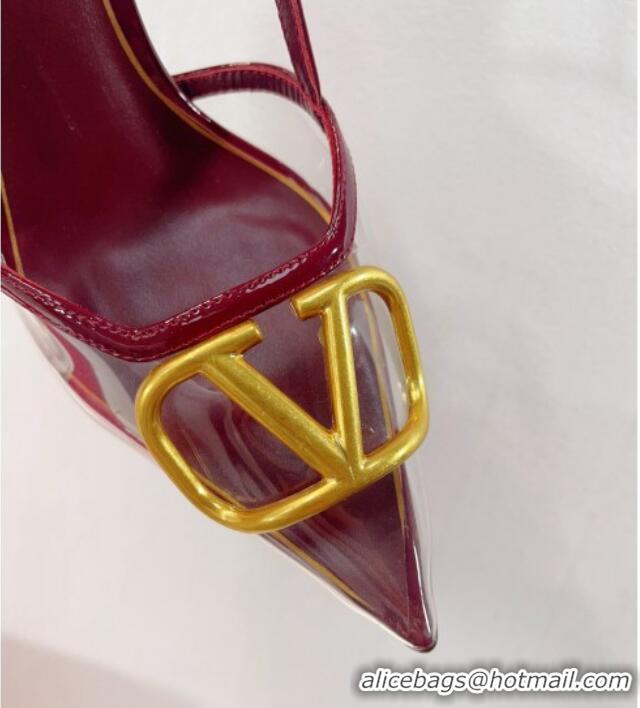 Low Price Valentino VLogo Patent Leather and PVC Slingback Pumps 8cm Burgundy 112925