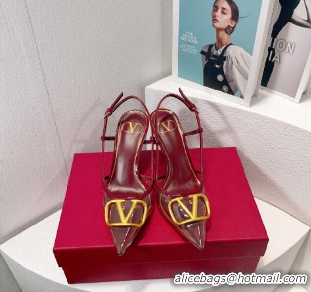 Low Price Valentino VLogo Patent Leather and PVC Slingback Pumps 8cm Burgundy 112925