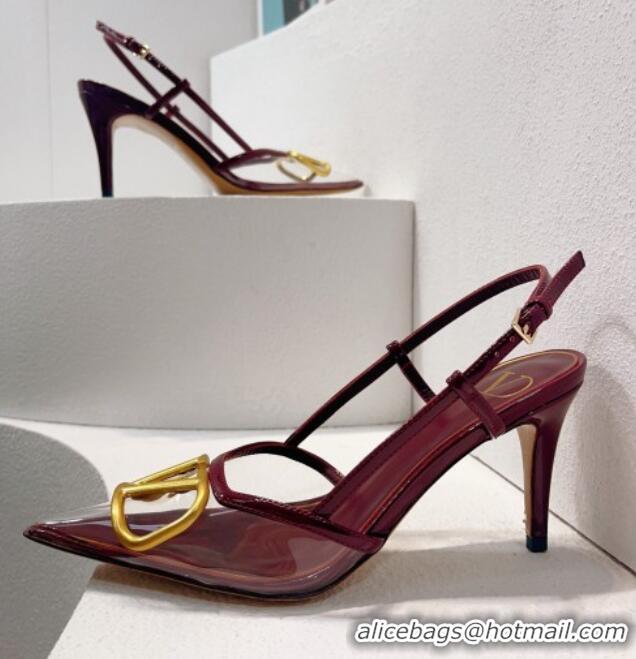 Low Price Valentino VLogo Patent Leather and PVC Slingback Pumps 8cm Burgundy 112925