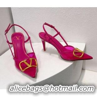 Luxurious Valentino VLogo Patent Leather and PVC Slingback Pumps 8cm Neon Pink 112926