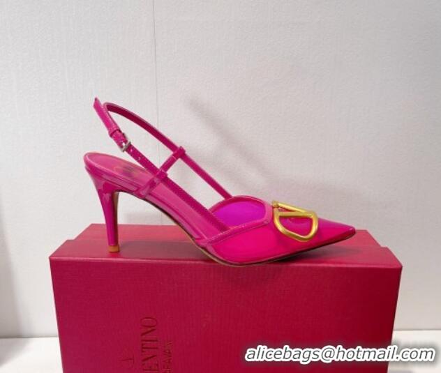 Luxurious Valentino VLogo Patent Leather and PVC Slingback Pumps 8cm Neon Pink 112926