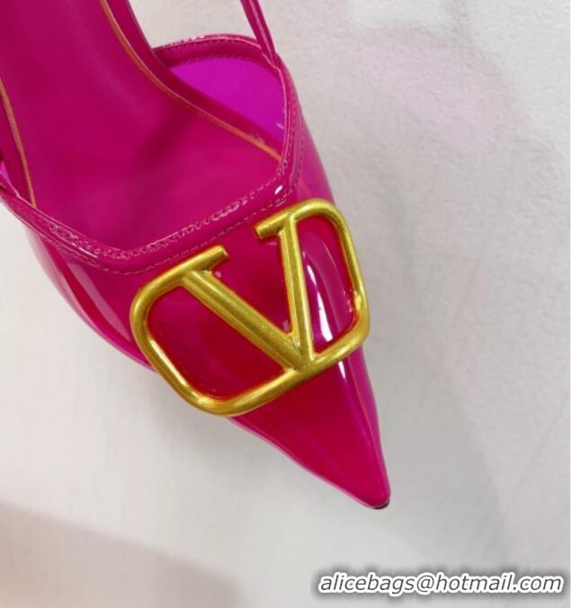 Luxurious Valentino VLogo Patent Leather and PVC Slingback Pumps 8cm Neon Pink 112926