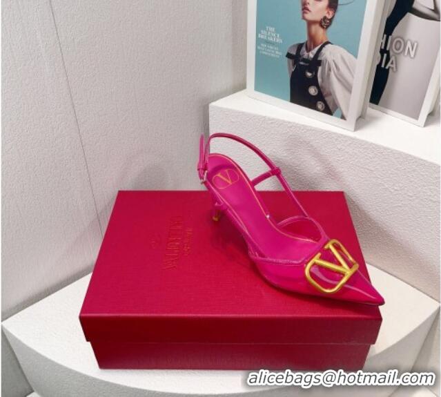 Luxurious Valentino VLogo Patent Leather and PVC Slingback Pumps 8cm Neon Pink 112926