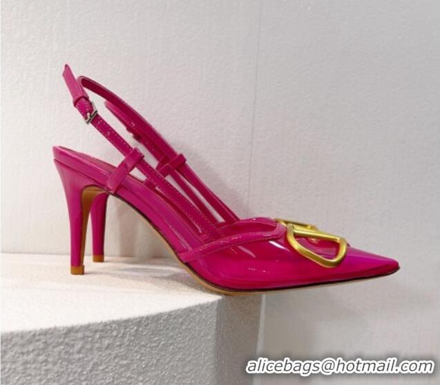 Luxurious Valentino VLogo Patent Leather and PVC Slingback Pumps 8cm Neon Pink 112926