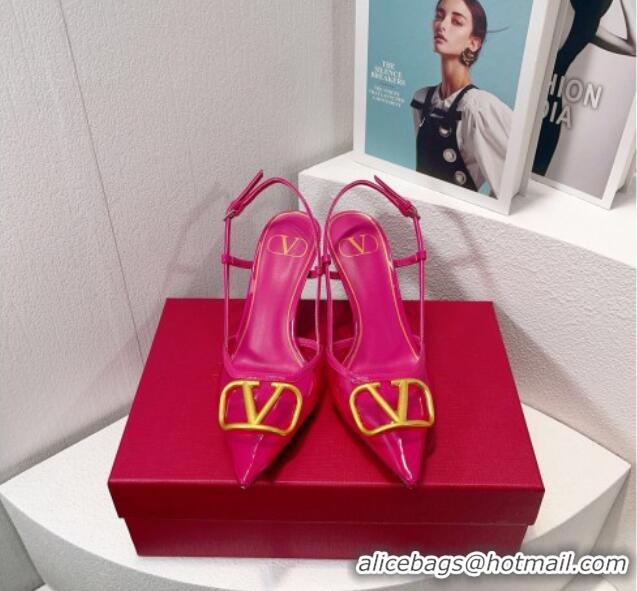 Luxurious Valentino VLogo Patent Leather and PVC Slingback Pumps 8cm Neon Pink 112926