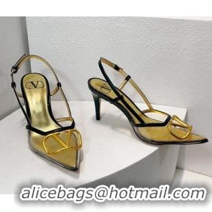 Lowest Price Valentino VLogo Patent Leather and PVC Slingback Pumps 8cm Black/Gold 112927