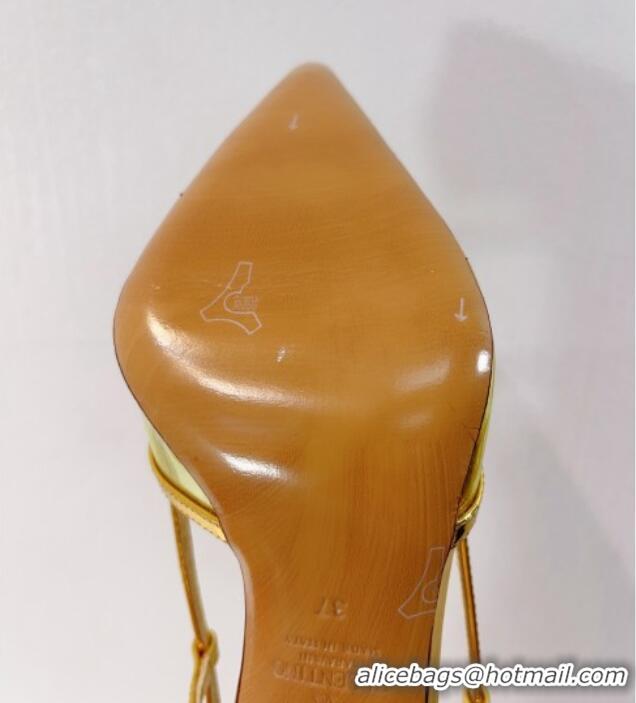 Lowest Price Valentino VLogo Patent Leather and PVC Slingback Pumps 8cm Black/Gold 112927