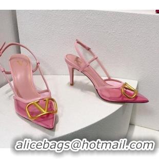 Perfect Valentino VLogo Patent Leather and PVC Slingback Pumps 8cm Light Pink 112928