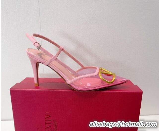 Perfect Valentino VLogo Patent Leather and PVC Slingback Pumps 8cm Light Pink 112928