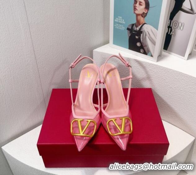 Perfect Valentino VLogo Patent Leather and PVC Slingback Pumps 8cm Light Pink 112928