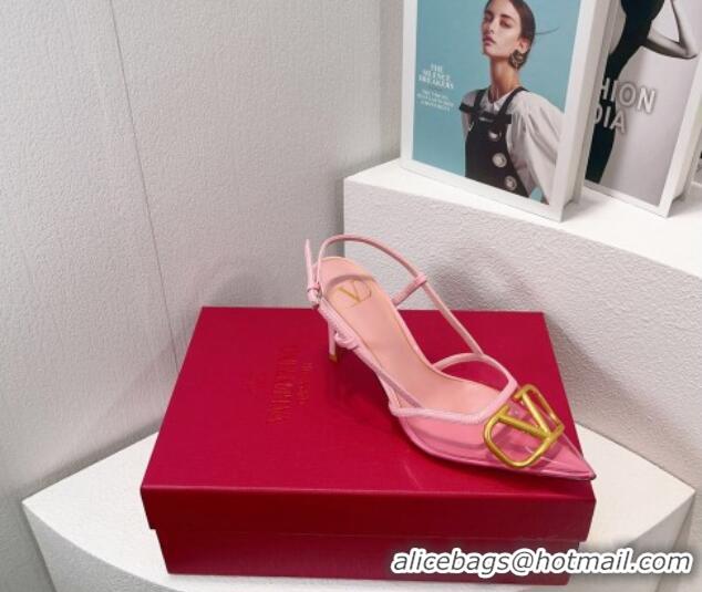 Perfect Valentino VLogo Patent Leather and PVC Slingback Pumps 8cm Light Pink 112928