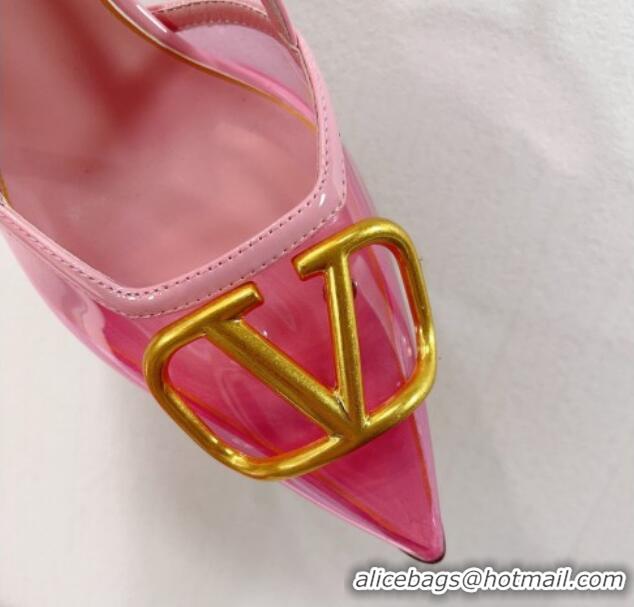 Perfect Valentino VLogo Patent Leather and PVC Slingback Pumps 8cm Light Pink 112928