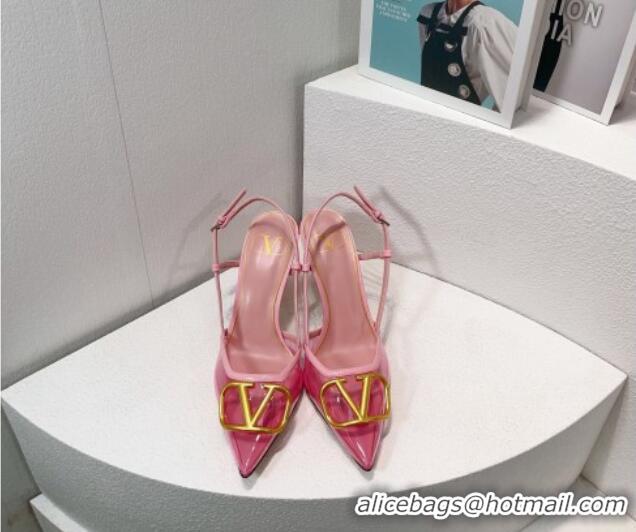 Perfect Valentino VLogo Patent Leather and PVC Slingback Pumps 8cm Light Pink 112928