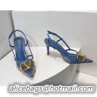 Most Popular Valentino VLogo Patent Leather and PVC Slingback Pumps 8cm Light Blue 112929