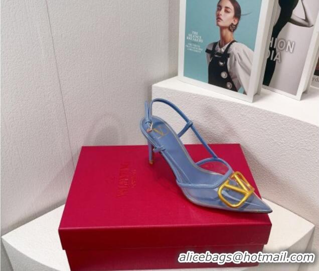 Most Popular Valentino VLogo Patent Leather and PVC Slingback Pumps 8cm Light Blue 112929