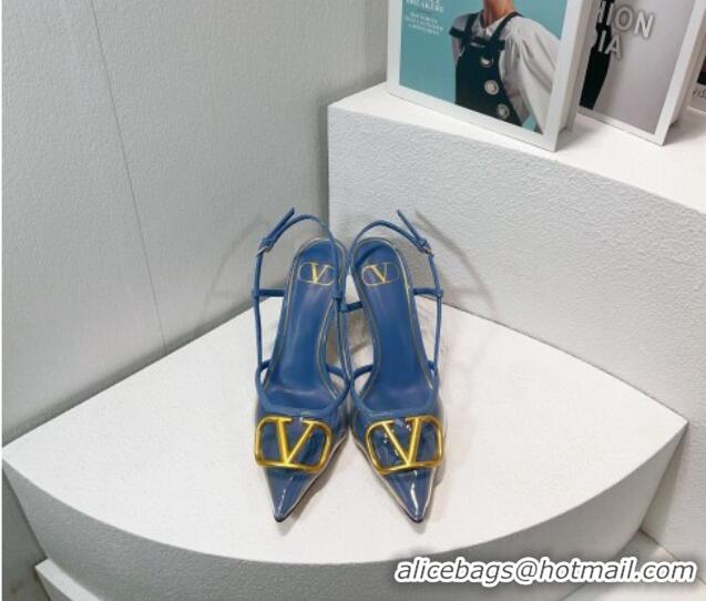 Most Popular Valentino VLogo Patent Leather and PVC Slingback Pumps 8cm Light Blue 112929