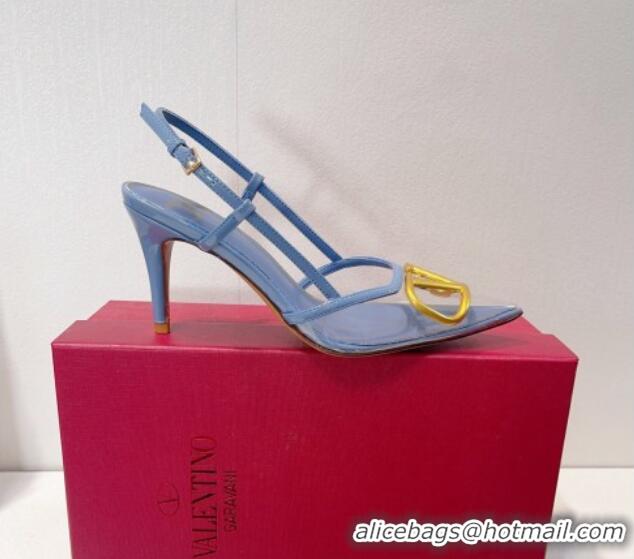 Most Popular Valentino VLogo Patent Leather and PVC Slingback Pumps 8cm Light Blue 112929