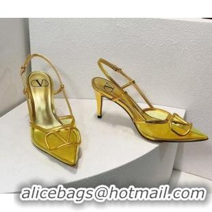 Popular Style Valentino VLogo Patent Leather and PVC Slingback Pumps 8cm Shiny Gold 112930