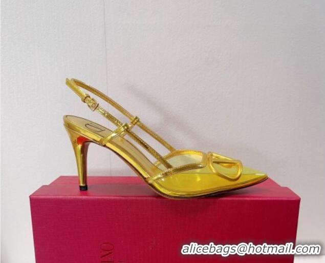 Popular Style Valentino VLogo Patent Leather and PVC Slingback Pumps 8cm Shiny Gold 112930