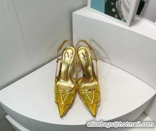 Popular Style Valentino VLogo Patent Leather and PVC Slingback Pumps 8cm Shiny Gold 112930