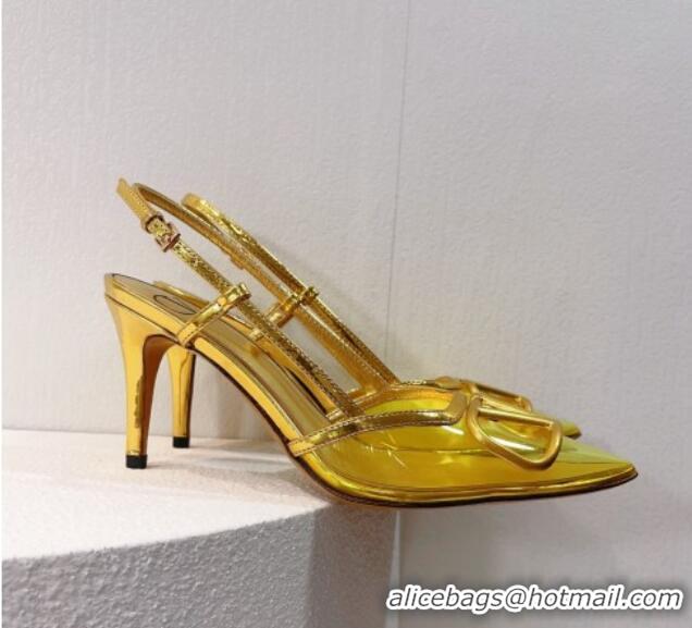 Popular Style Valentino VLogo Patent Leather and PVC Slingback Pumps 8cm Shiny Gold 112930